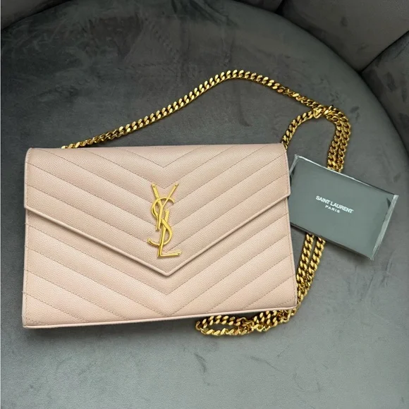 Yves Saint Laurent Cassandre Monogram Bag Blush Pink with Gold wallet on chain - Picture 3 of 15